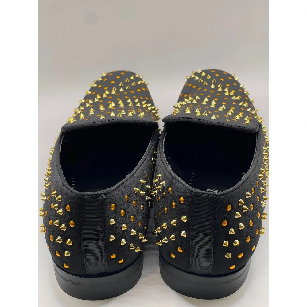 Stacy Adams Sabert Mens 11 M Black Velvet Gold Spiked Studded Loafers